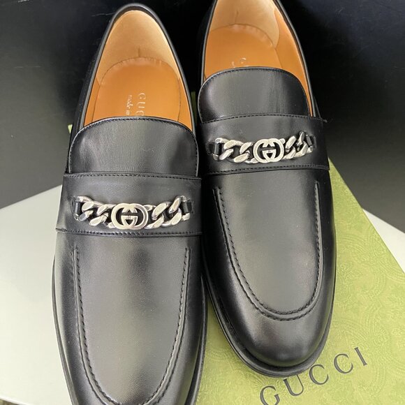 GUCCI Men's Chain Calf Black Leather Loafer, 739774, Gucci 11 - Picture 7 of 16